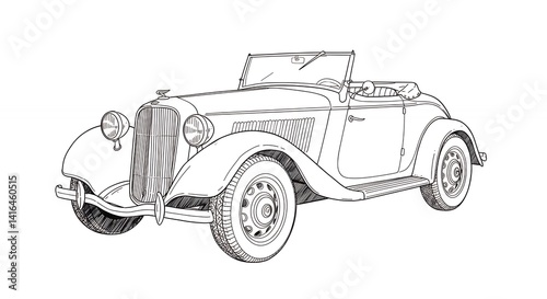 Vintage convertible car line art illustration