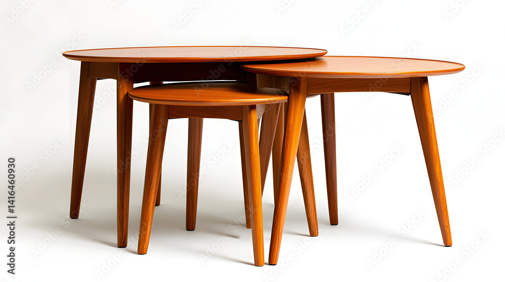 Fototapeta premium Three wooden tables are stacked on top of each other. Generated using AI.