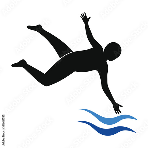 diver jumping into water silhouette image