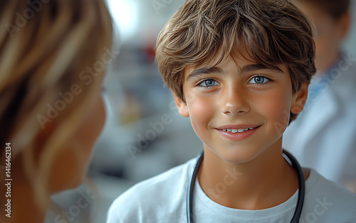 Smiling child with a doctor in a friendly consultation setting