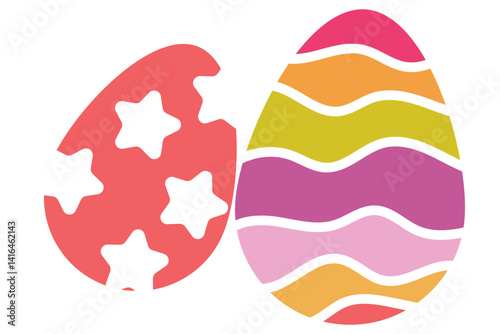 Easter eggs drawing clipart set. Happy easter egg flat clip art collection in colorful and multicolored paint art for traditional hunting celebration. Vector illustration flat oval shape elements.
