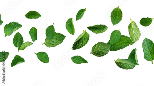 Fresh green mint leaves arranged on transparent background perfect for food photography, wellness, and nature themes