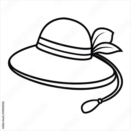 Summer ladies hat,cap line art vector icon illustration on white background.