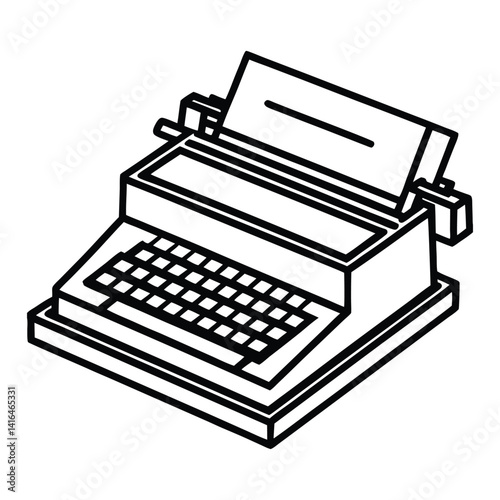 Teletype,typing machine line art vector icon illustration on white background.