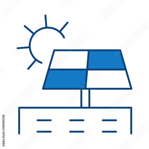 Solar Building Blue Icon. Solar Energy, Solar Panel, Green Energy, Sun Energy, Solar Battery, Energy Saving, Solar House, Ecology, Electricity, Renewable Energies Editable Stroke Vector Illustration