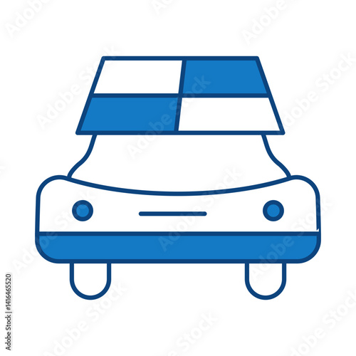 Solar Car Blue Icon. Solar Energy, Solar Panel, Green Energy, Sun Energy, Solar Battery, Energy Saving, Solar House, Ecology, Electricity, Renewable Energies Editable Stroke Vector Illustration