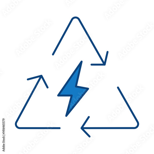 Recycle Electricity Blue Icon. Solar Energy, Solar Panel, Green Energy, Sun Energy, Solar Battery, Energy Saving, Solar House, Ecology, Electricity, Renewable Energies Editable Stroke Vector Illustrat
