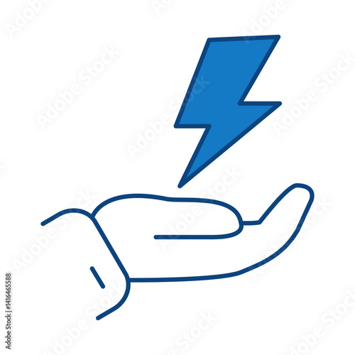Energy Saving Blue Icon. Solar Energy, Solar Panel, Green Energy, Sun Energy, Solar Battery, Energy Saving, Solar House, Ecology, Electricity, Renewable Energies Editable Stroke Vector Illustration