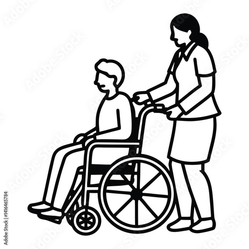 A line art of caregiver assistant vector icon illustration on white background .