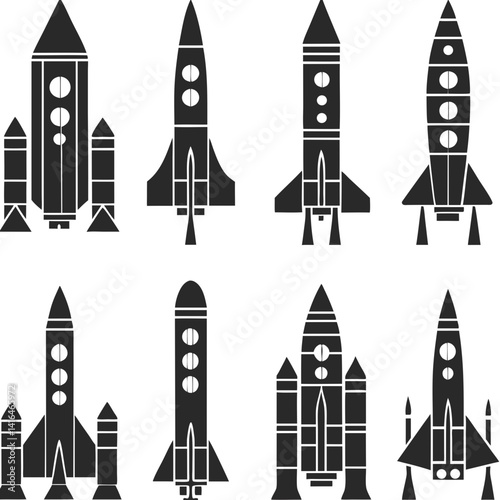 set of Space rocket ship silhouette vector illustration isolated on white background