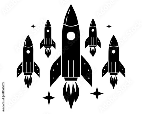 set of Space rocket ship silhouette vector illustration isolated on white background