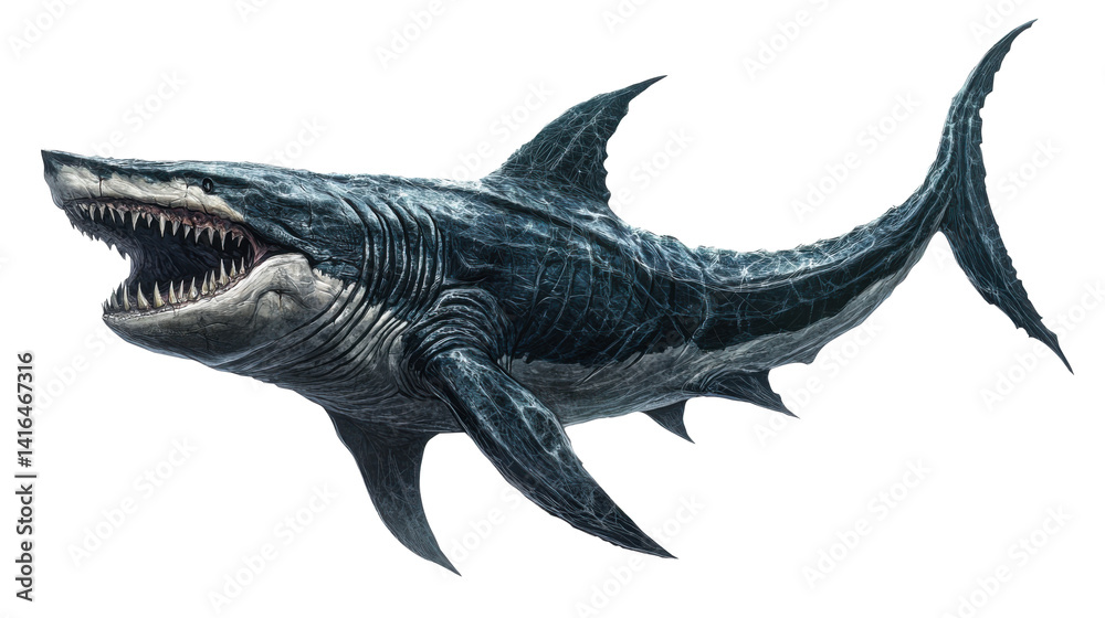 Fototapeta premium A megalodon shark on a white background