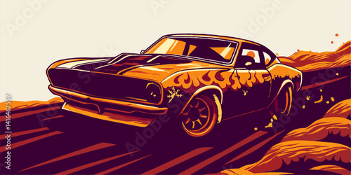 Vintage Muscle Car Speeding, Flame Design