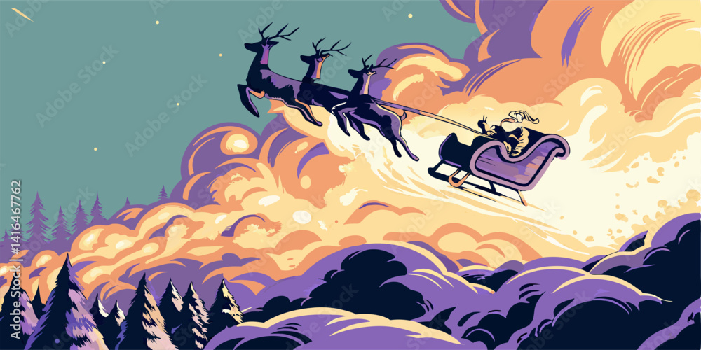 Santa's Sleigh Flying Through Clouds Santa's Sleigh Flying Through Clouds