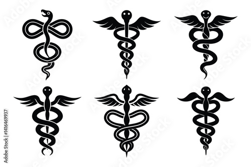 Set of medical snake logo icon vector icon illustration on white background.