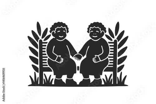 grandparents sitting on a bench silhouette vector illustration isolated on white background