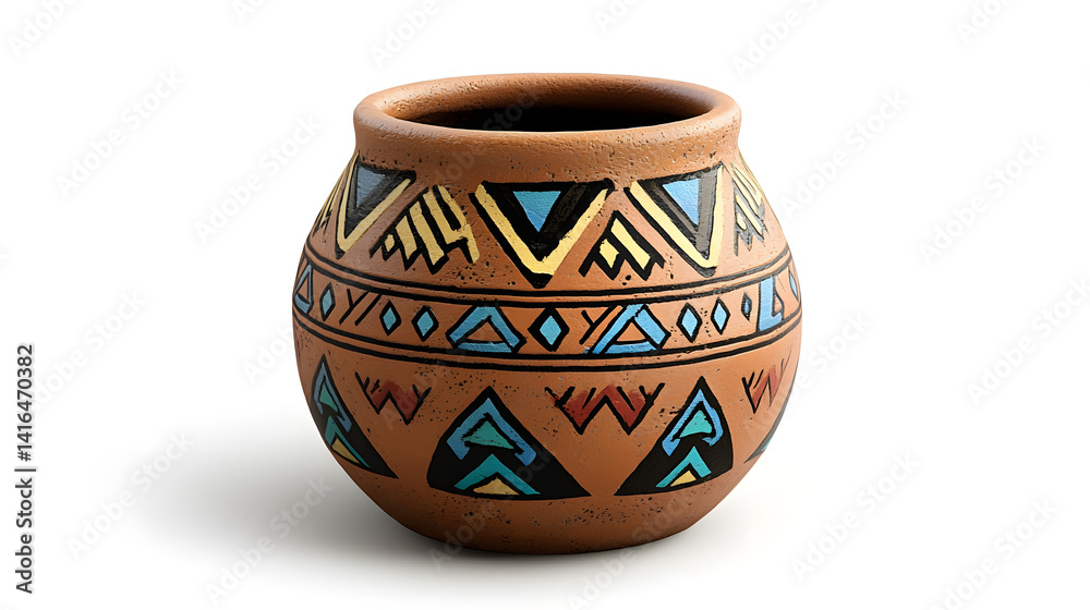 A brown vase with a blue and yellow design. Generated using AI. A brown vase with a blue and yellow design. Generated using AI.