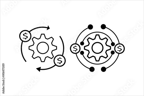 costs optimization and production efficiency icon set. vector illustration, pictogram isolated on white background. color editable, linear