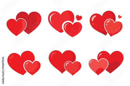 Set of two love heart vector icon illustration on white background.