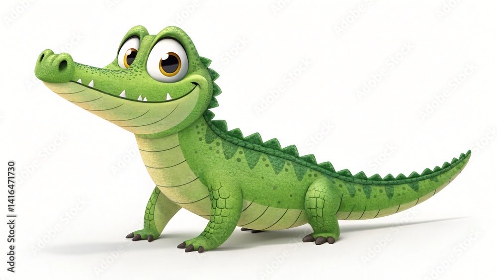 Fototapeta premium Adorable Cartoon Crocodile Illustration Happy Reptile Green Alligator 3D Render
