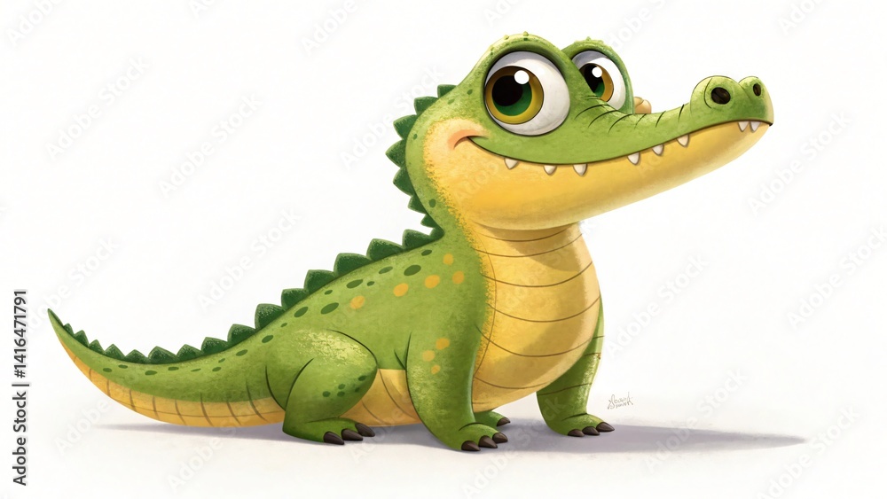 Obraz premium Adorable Cartoon Crocodile Illustration Cute Reptile Character Design Green Baby Alligator