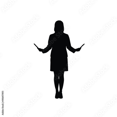 Businesswoman silhouette, professional woman icon, black female figure, gesturing