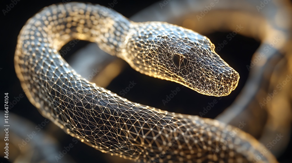 Fototapeta premium Abstract Snake with Connected Lines and Glowing Effect