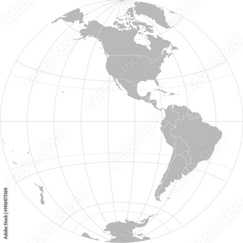 World vector map with country boundaries and graticules (Western hemisphere with -20 degree offset, Azimuthal equidistant projection, PPT-compatible & fully editable)