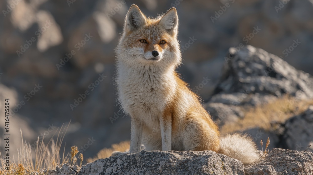 Fototapeta premium Serene encounter with a corsac fox in its natural habitat a portrait of adaptable wildlife in arid ecosystems and desert landscapes with earthy tones