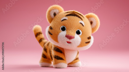 Friendly tiger on a soft pink background