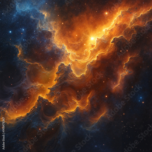 Intense Digital Art in Orange and Blue Tones Showing Galaxy-Scale Supernova Event
