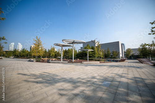 Captivating Urban Park Scene Showcasing Modern Architecture and Natural Beauty
