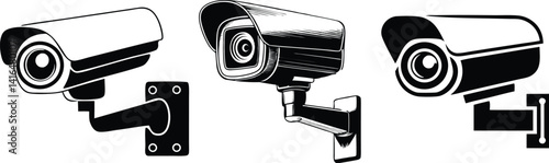 three black cctv camera illustrations for surveillance