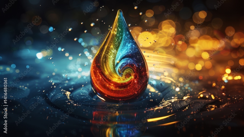 Fototapeta premium Vitamin Burst Drop: A swirl of vibrant colors inside the drop, representing the perfect blend of vitamins and nutrients to enhance and nourish your skin. 