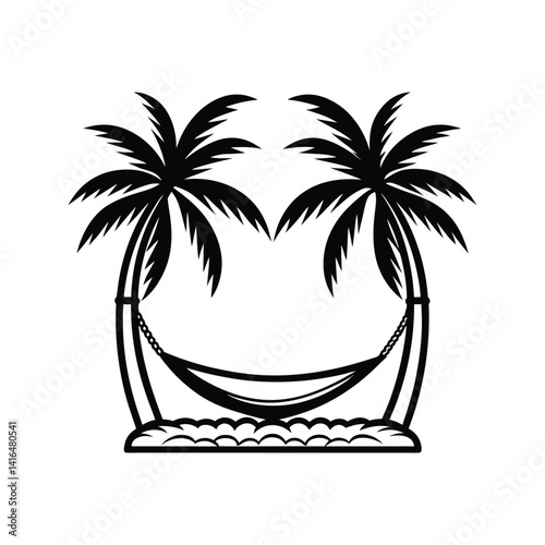 Island with hammock icon silhouette vector with white background