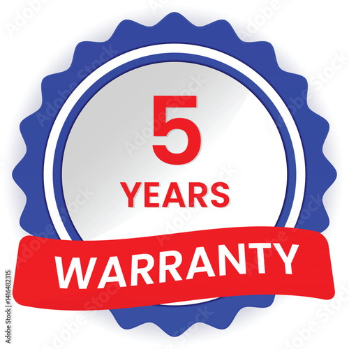 5 years warranty icon design blue color