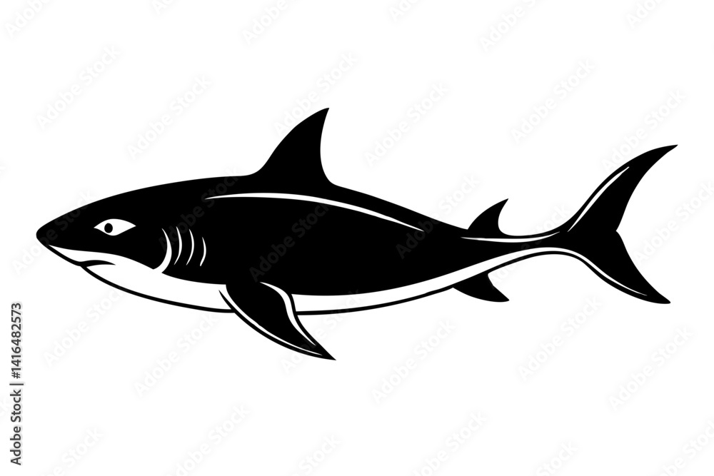 Fototapeta premium Big Shark vector silhouette illustration isolated on white background