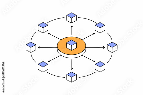 API Integration Hub Icon	Flat icon representing centralized API connections for SaaS platforms and cloud apps.