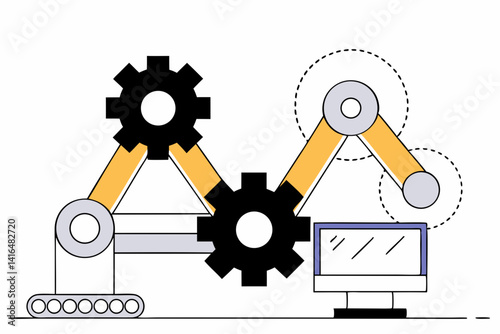 CI/CD DevOps Pipeline Illustration	Concept vector of continuous integration and deployment with gear icons and cloud sync