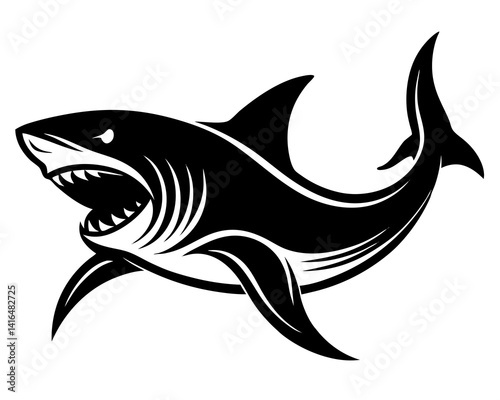 Big Shark vector silhouette illustration isolated on white background