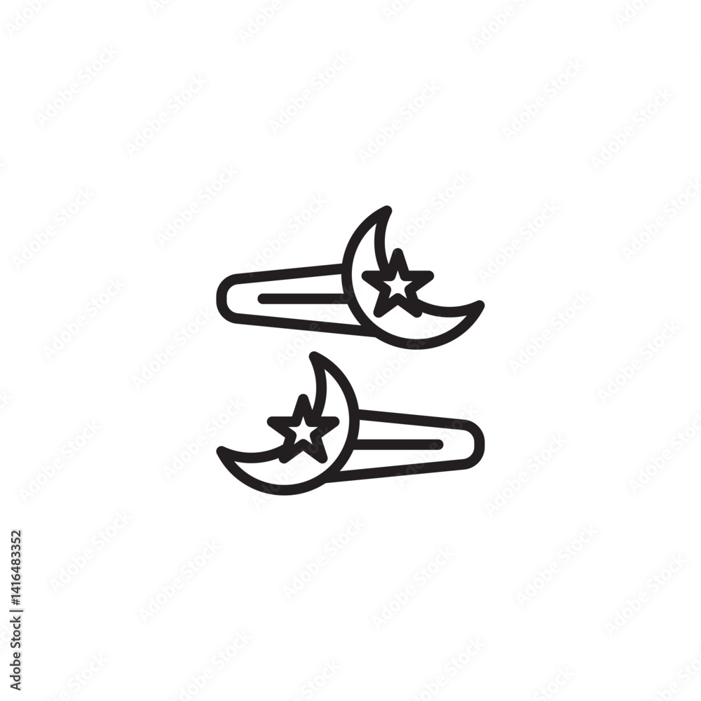 Two hair clips, each featuring a crescent moon and a five-pointed star design. Two hair clips, each featuring a crescent moon and a five-pointed star design.