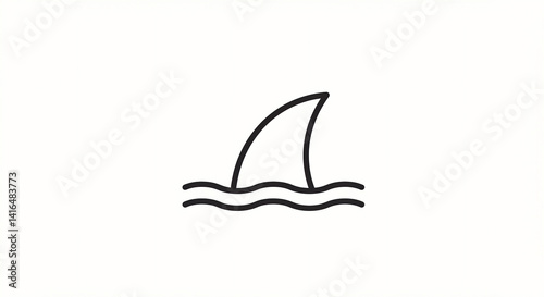 Shark Fin Emerging From Ocean Water Line Art Illustration