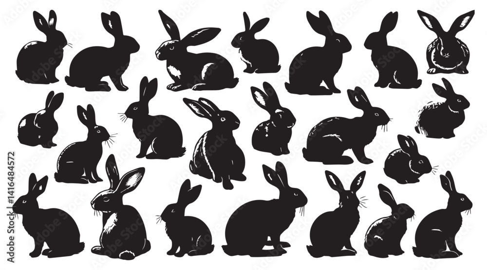 Obraz premium Rabbit Silhouette Collection – Cute Bunny Vector Set for Easter, Spring, and Woodland Designs
