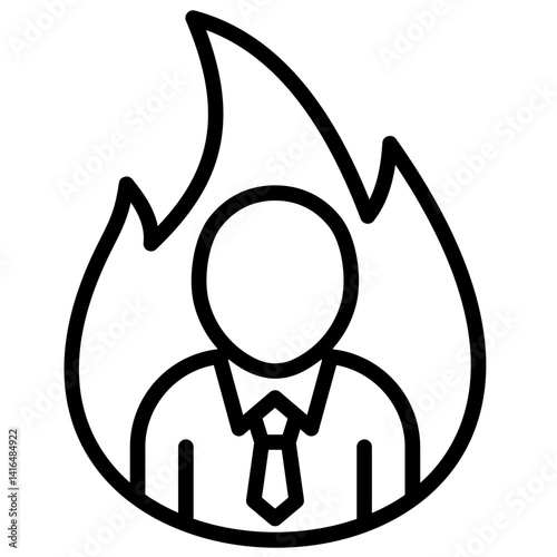 Sacrifice, Employee in fire. Overworked and stressed at work.