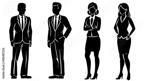 Vector Silhouettes of Business People: High-Quality Black Isolated Graphics for