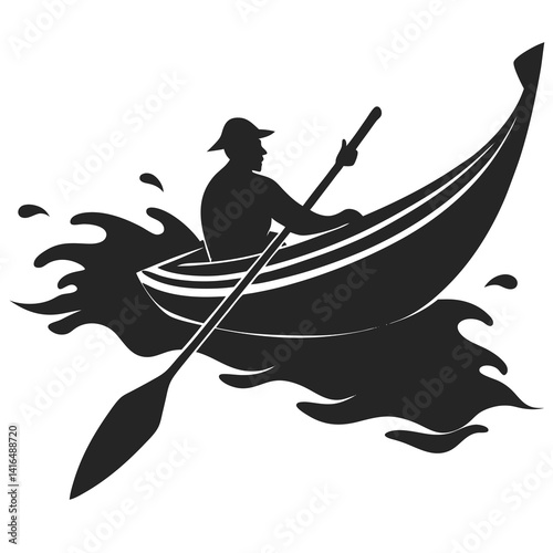 Kayaking vector silhouette illustration isolated on white background