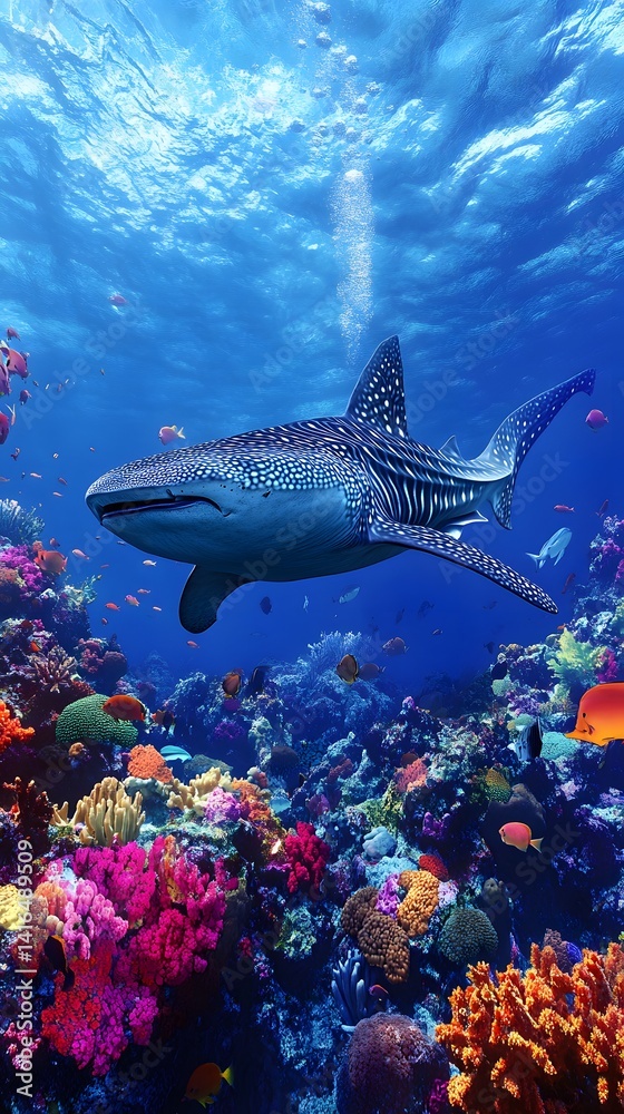 Fototapeta premium Whale Shark Swimming Coral Reef Ocean Habitat