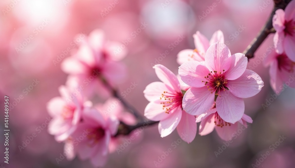 Delicate pink sakura blossoms in full bloom, forming a repeating pattern , nature, print Delicate pink sakura blossoms in full bloom, forming a repeating pattern , nature, print