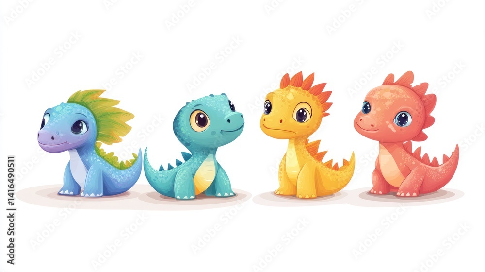 Obraz premium Cute cartoon dragons in various colors