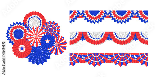 Set of seamless buntings and decorations for independence day 4th of july. American flag patriotic decorations